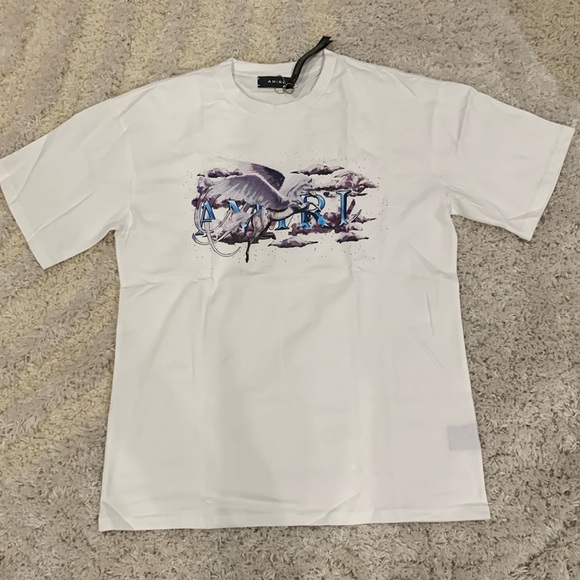 Amiri White T-Shirt Blue Logo Men’s Large - Picture 1 of 2